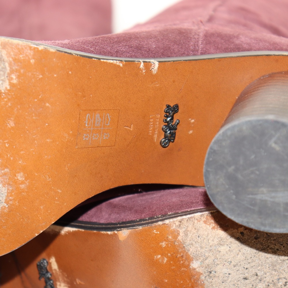 Coach Tall Suede Boots Womens 7 Burgundy Block Heel Knee High Leather Sole Zip - Picture 8 of 8